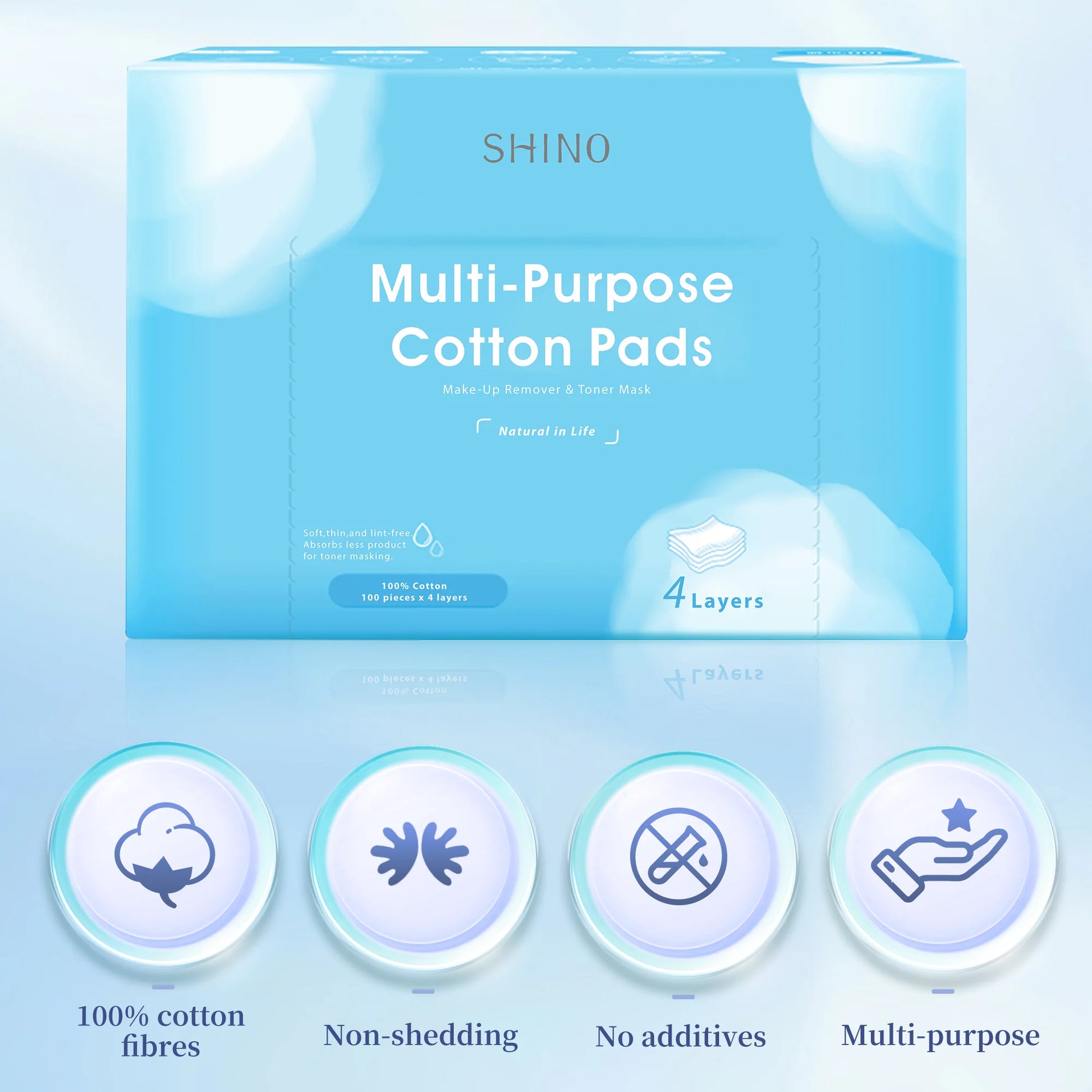 Multi-Purpose Cotton Pads, Make-Up Remover & Toner Mask, 100 Pcs X 4 Layers