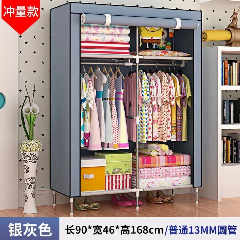 Portable Closet Large Wardrobe with 6 Shelves Clothes Organizer with Hanging Rods Wardrobe with Side Pockets Clothes
