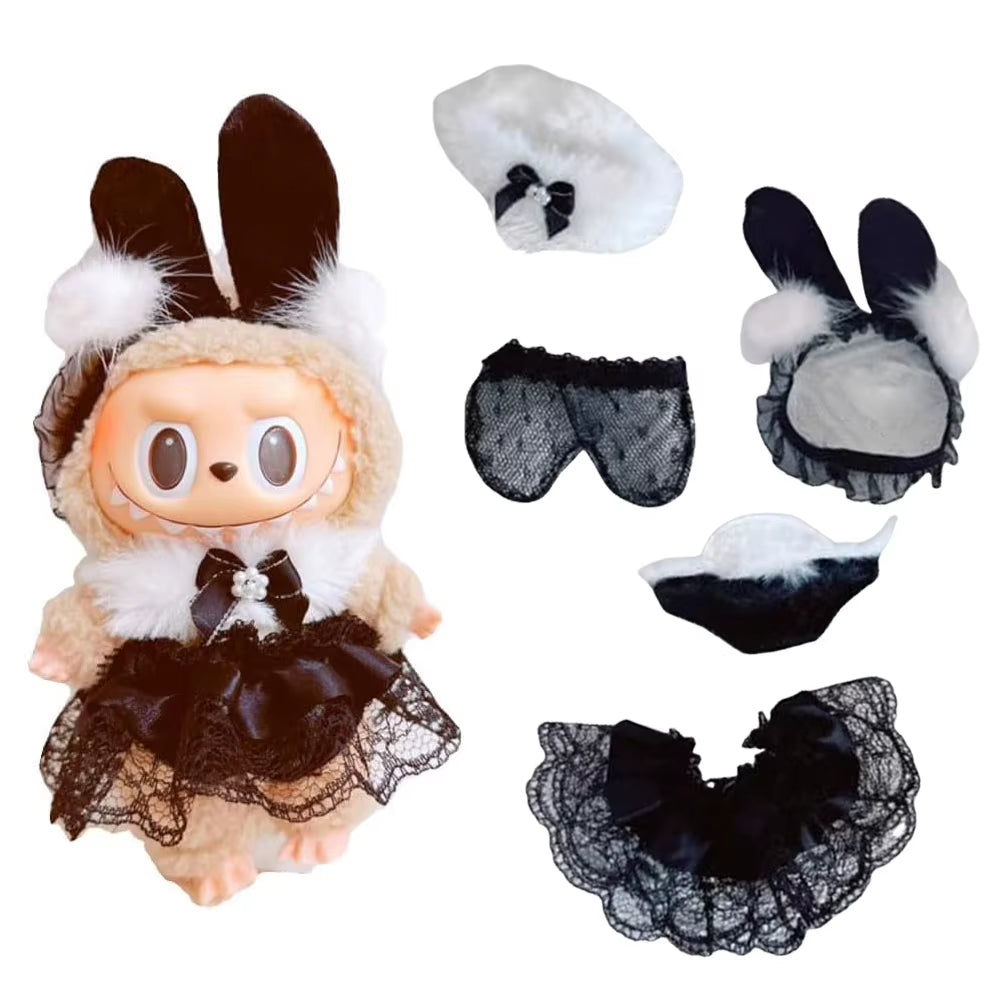 For Labubu 17Cm Doll Clothes Cute Plush Doll Clothes Headband Hoodie Coat Trousers Doll Dress up for Labubu Dolls Fans Gift