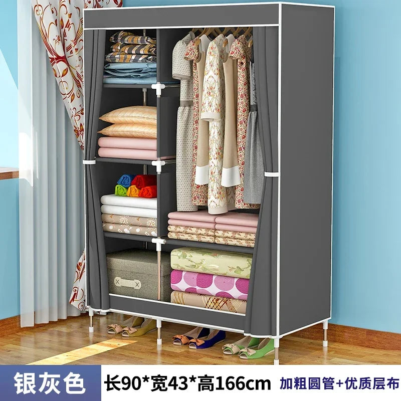 Portable Closet Large Wardrobe with 6 Shelves Clothes Organizer with Hanging Rods Wardrobe with Side Pockets Clothes