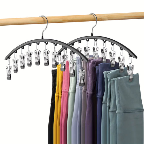 1Pc Curved Shape Hanger, Metal Yoga Pants Hangers, Organizer for Closet, Pants Hanger with 10 Clothespins, Holds 10 Leggings