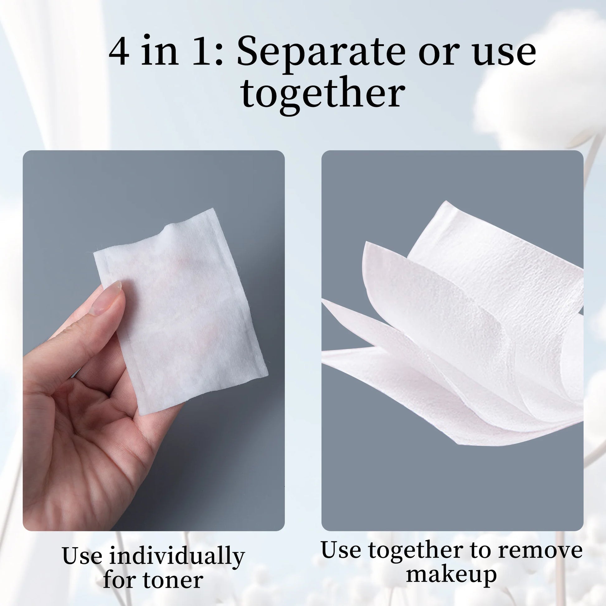 Multi-Purpose Cotton Pads, Make-Up Remover & Toner Mask, 100 Pcs X 4 Layers