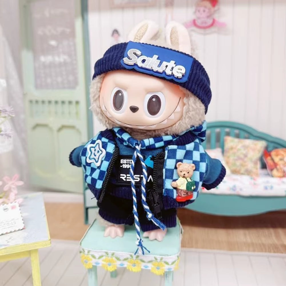 For Labubu 17Cm Doll Clothes Cute Plush Doll Clothes Headband Hoodie Coat Trousers Doll Dress up for Labubu Dolls Fans Gift