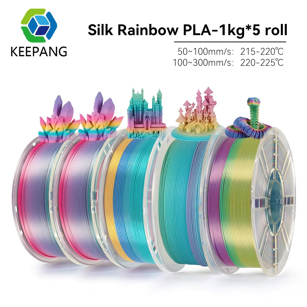 KEEPANG PLA Rainbow 3D Filament 1.75Mm 5Kg Silk PLA Filament Multi-Color Fast Filament Plastic for 3D Printer Materials Neatly