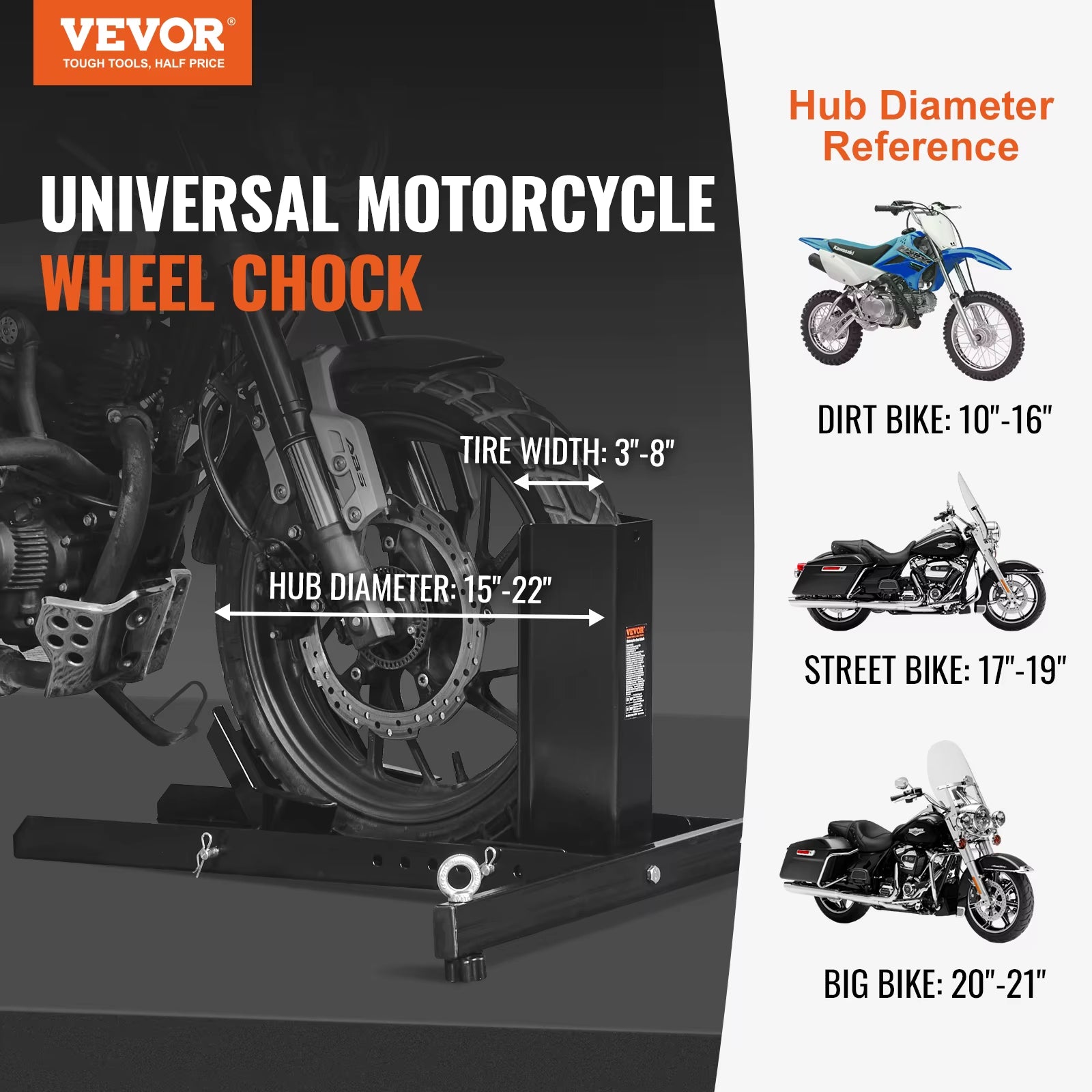 VEVOR Motorcycle Wheel Chock Upright 1800 Lbs Heavy-Duty Steel Motorcycle Front Wheel Stand with Adjustable Holes for Motorcycle