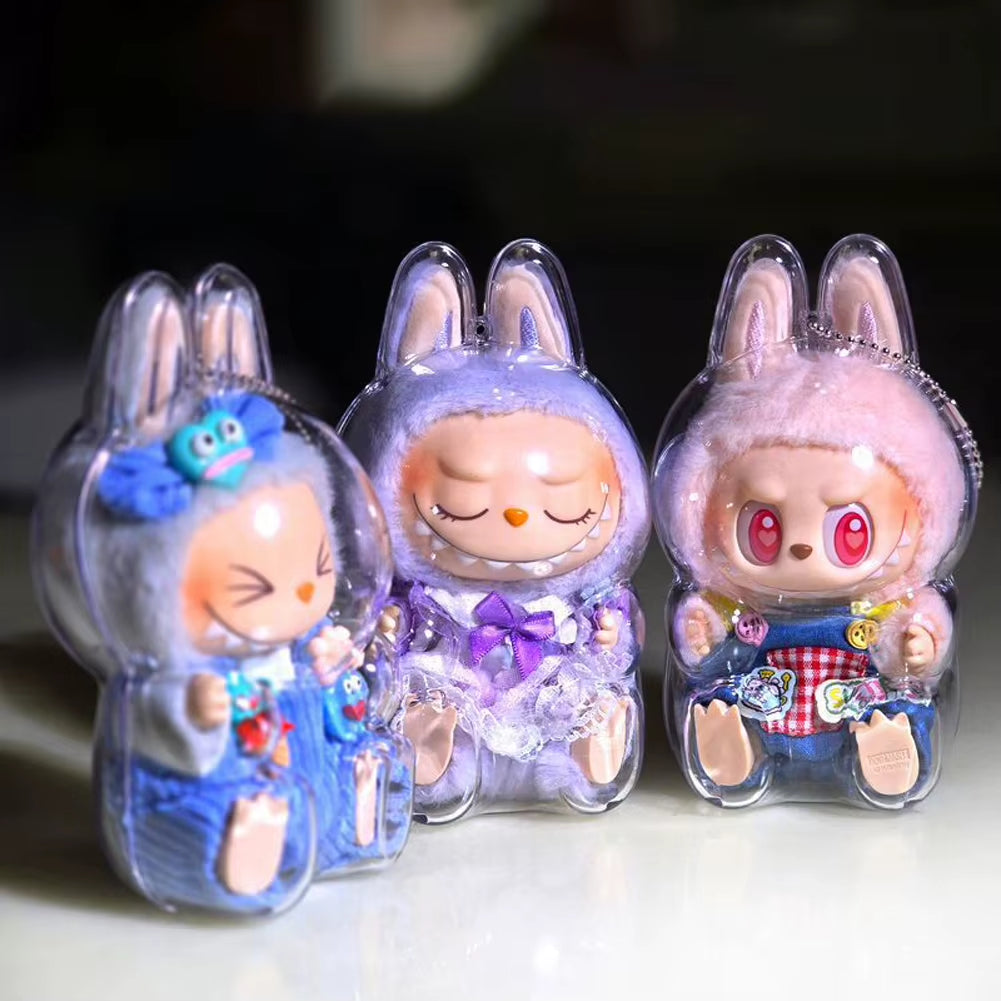 2025 Labubu Transparent Macaron Case Dustproof Protective Cover Popmart Bubble Mart Vinyl Doll Storage Box Monster Toy Accessory