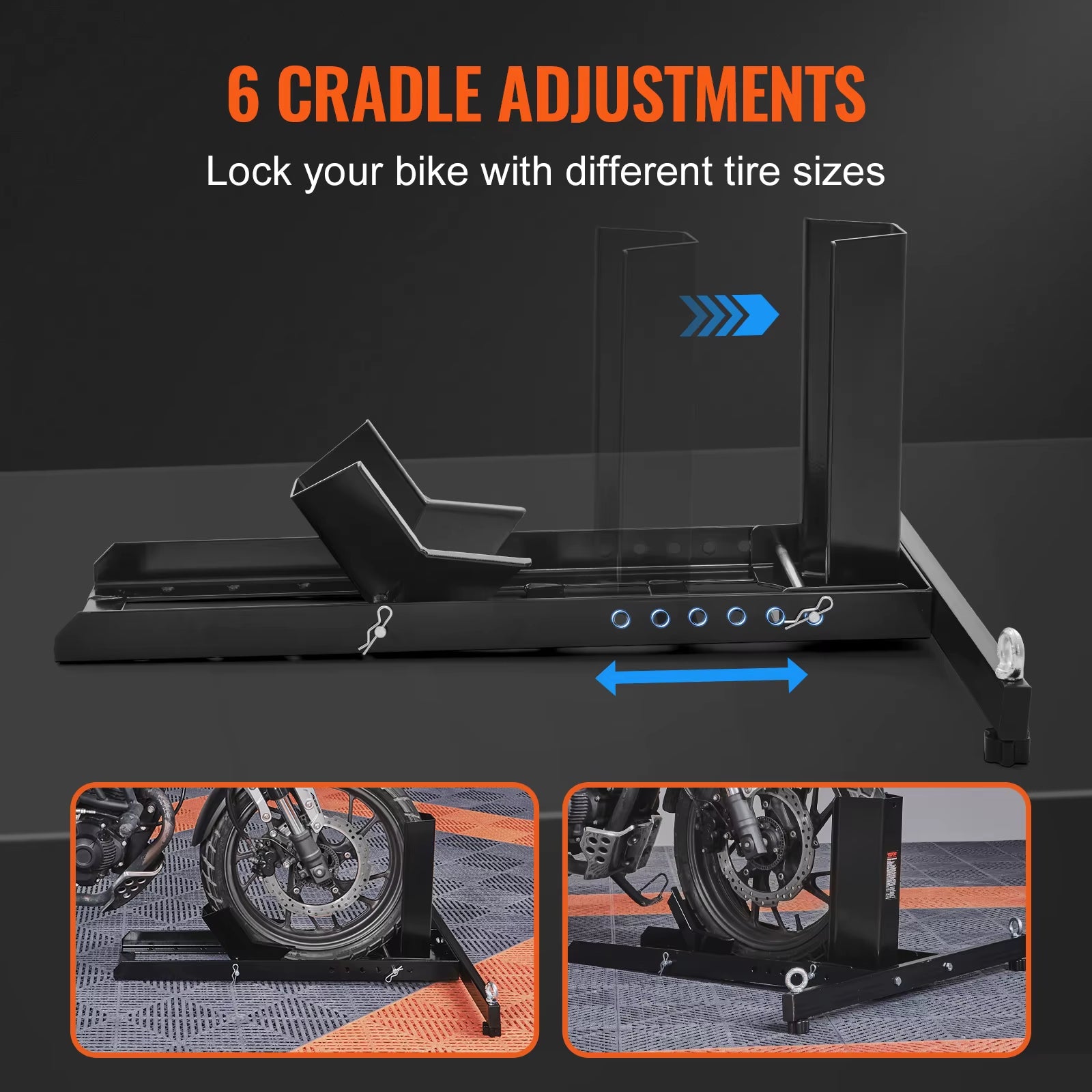 VEVOR Motorcycle Wheel Chock Upright 1800 Lbs Heavy-Duty Steel Motorcycle Front Wheel Stand with Adjustable Holes for Motorcycle