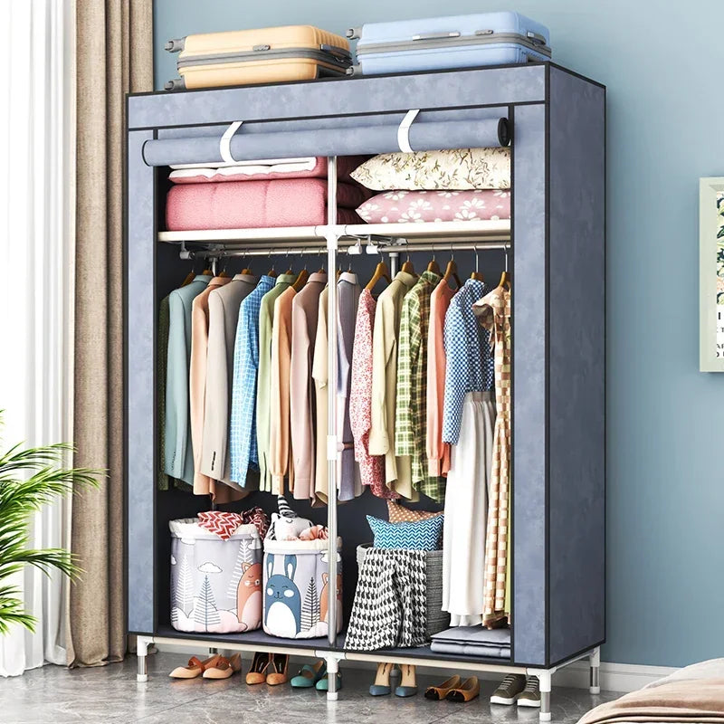 Portable Closet Large Wardrobe with 6 Shelves Clothes Organizer with Hanging Rods Wardrobe with Side Pockets Clothes