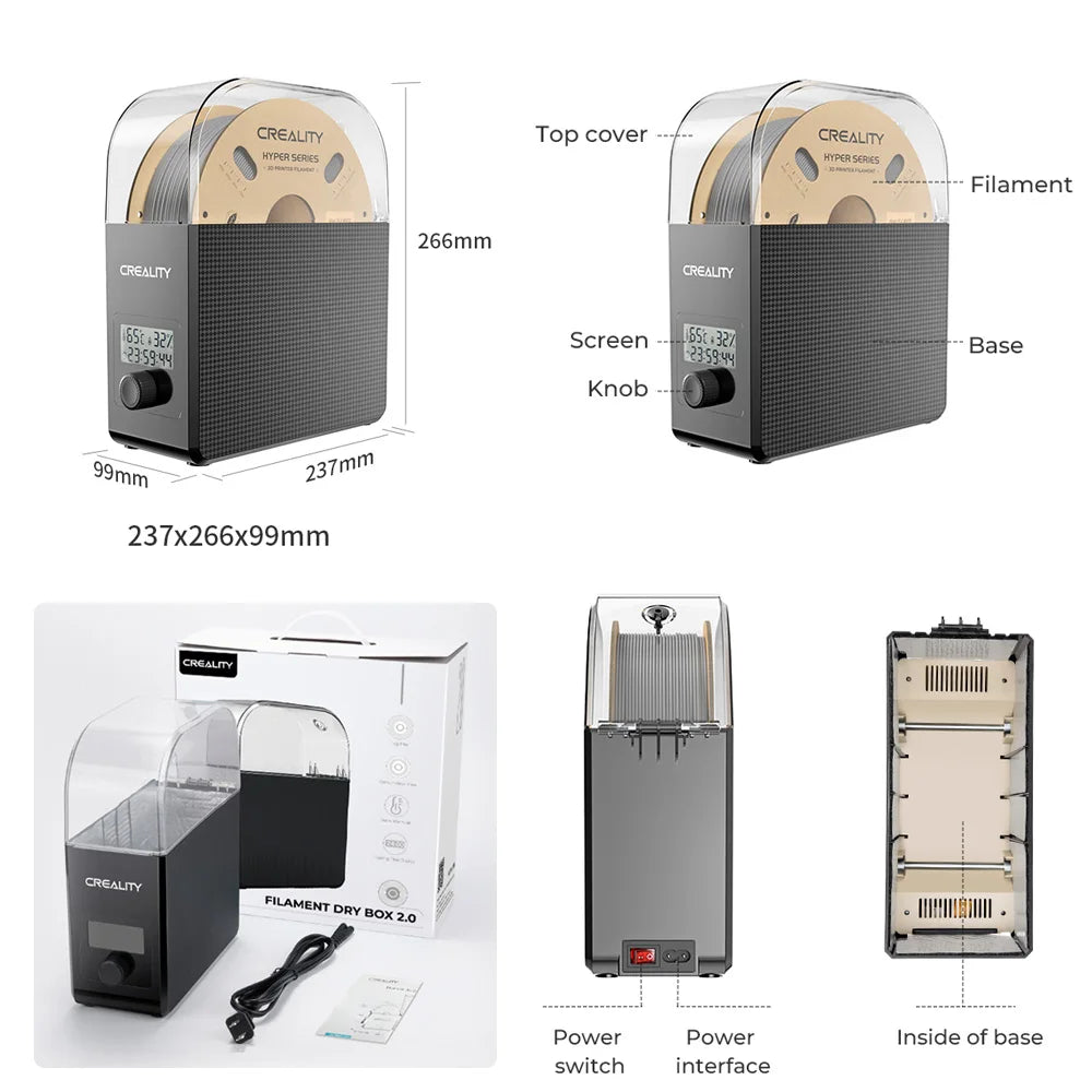 Creality Filament Dryer Upgrade Fan Filament Dry Box 1KG PLA PETG ABS TPU Filaments Dehydrator Storage Box Filament Spool Holder