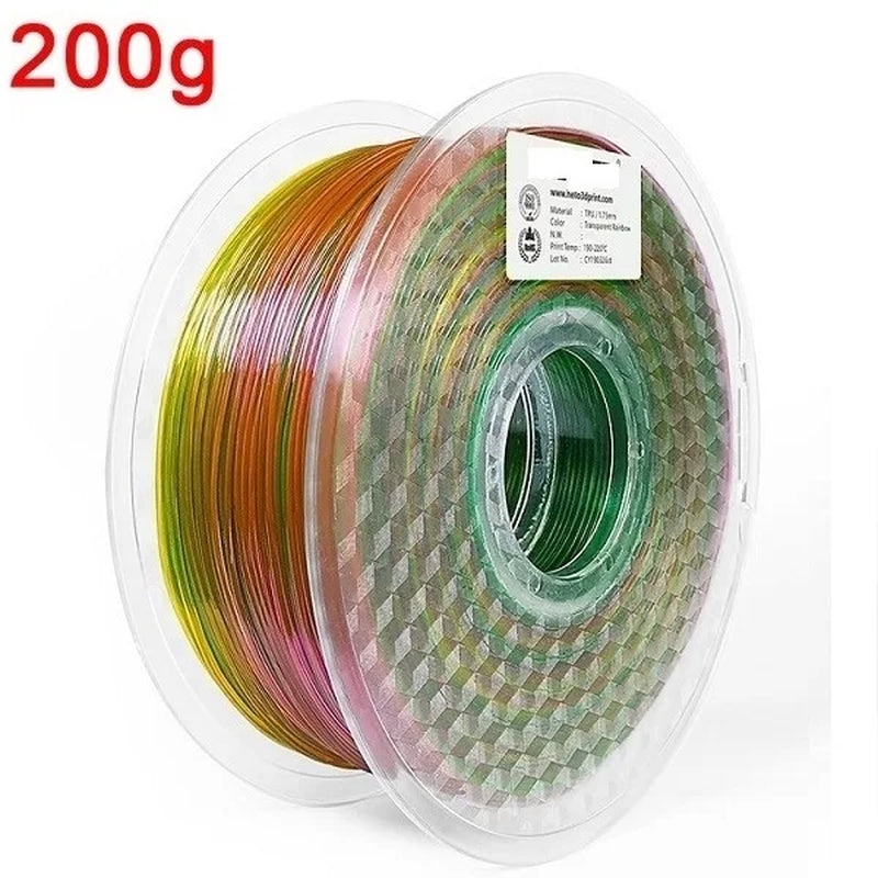 3D Printer Flexible Filament TPU 1.75Mm 200G Rainbow Filament Color Change Filament Glow in the Dark TPU Clear Blue Green Red