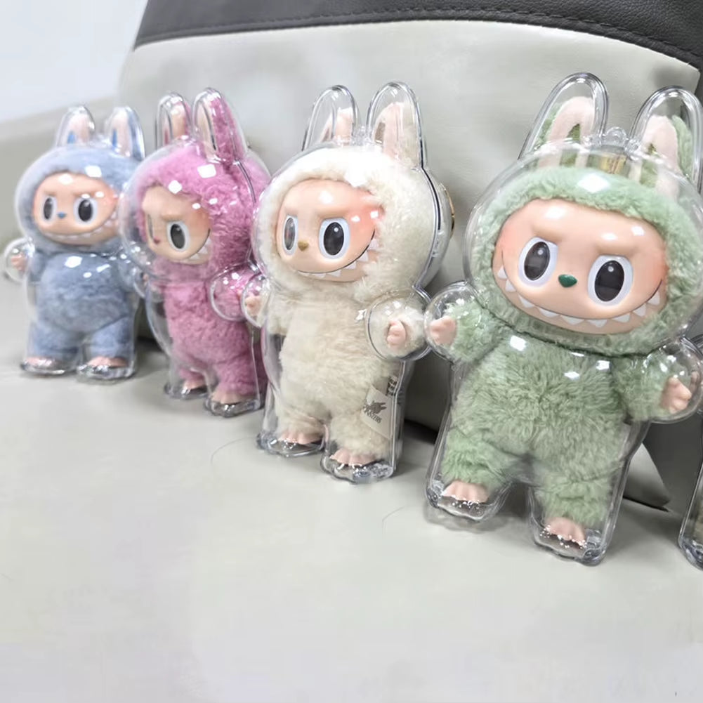 2025 Labubu Transparent Macaron Case Dustproof Protective Cover Popmart Bubble Mart Vinyl Doll Storage Box Monster Toy Accessory